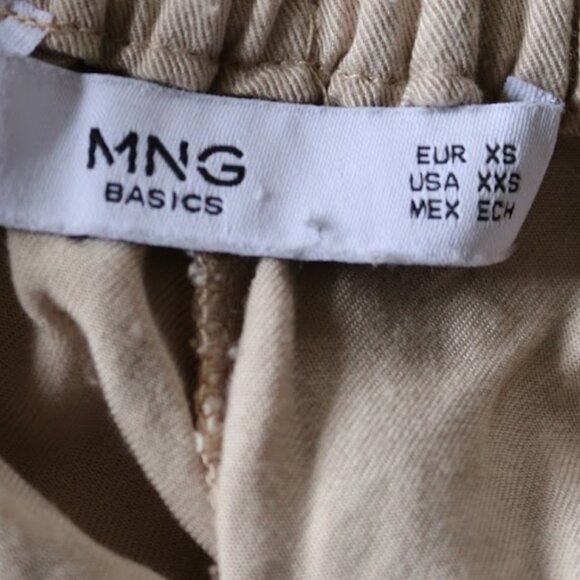 MNG Basics | Slim Tapered Cropped Ankle Drawstring Pants  - Khaki Tan, Size XS - Picture 11 of 13